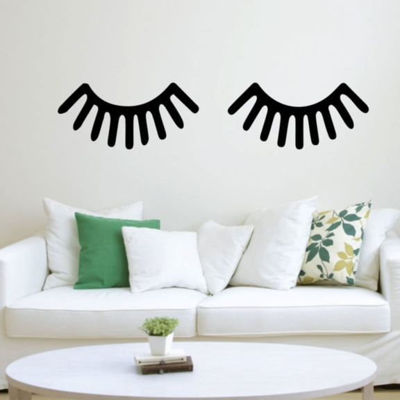 Large Children Baby Room Sleeping Eye Eyelash Vinyl Wall Art Decal - 12.8" x 27" Decoration Vinyl Sticker- Black