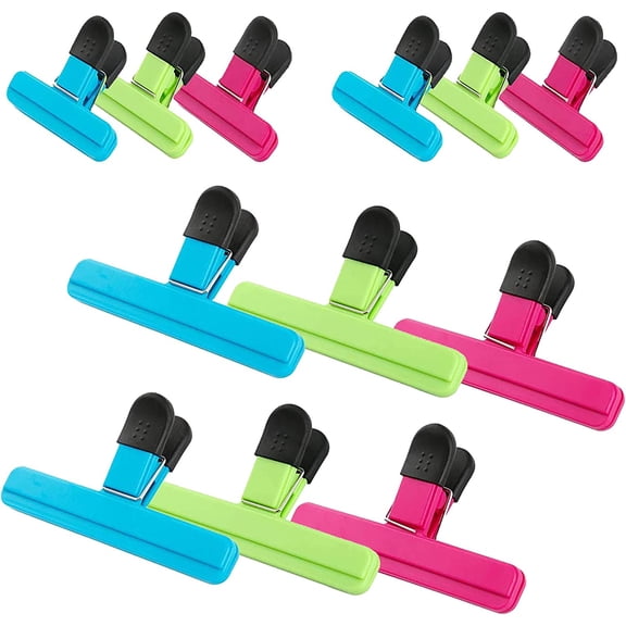Large Chip Bag Clips Food Clips Plastic Heavy Duty Air Tight Seal Grip, Strong Grip Kitchen Food Bag Clips, Good Sealing Bag Clips for Coffee Bags, Potato Chip Bag, Cereal Bags, Candy Bag (12, Size 2)