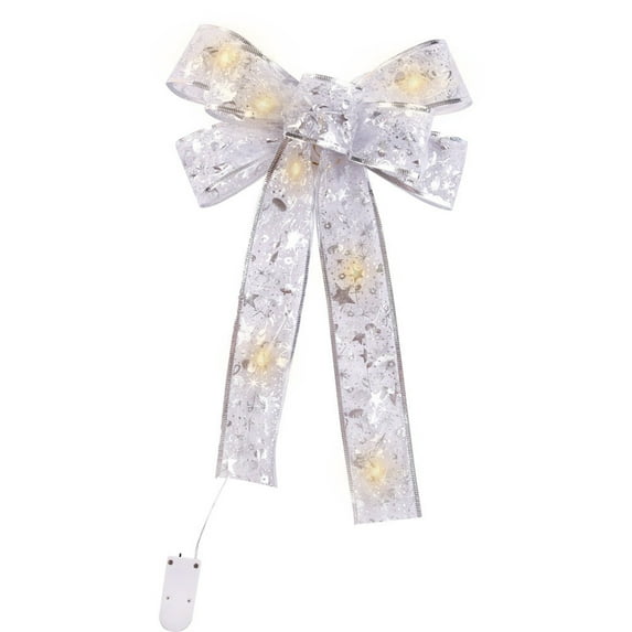 Large Christams Tree Topper Bow with LED Light 13.8in Xmas Tree Hanging Pendants Home Decoration