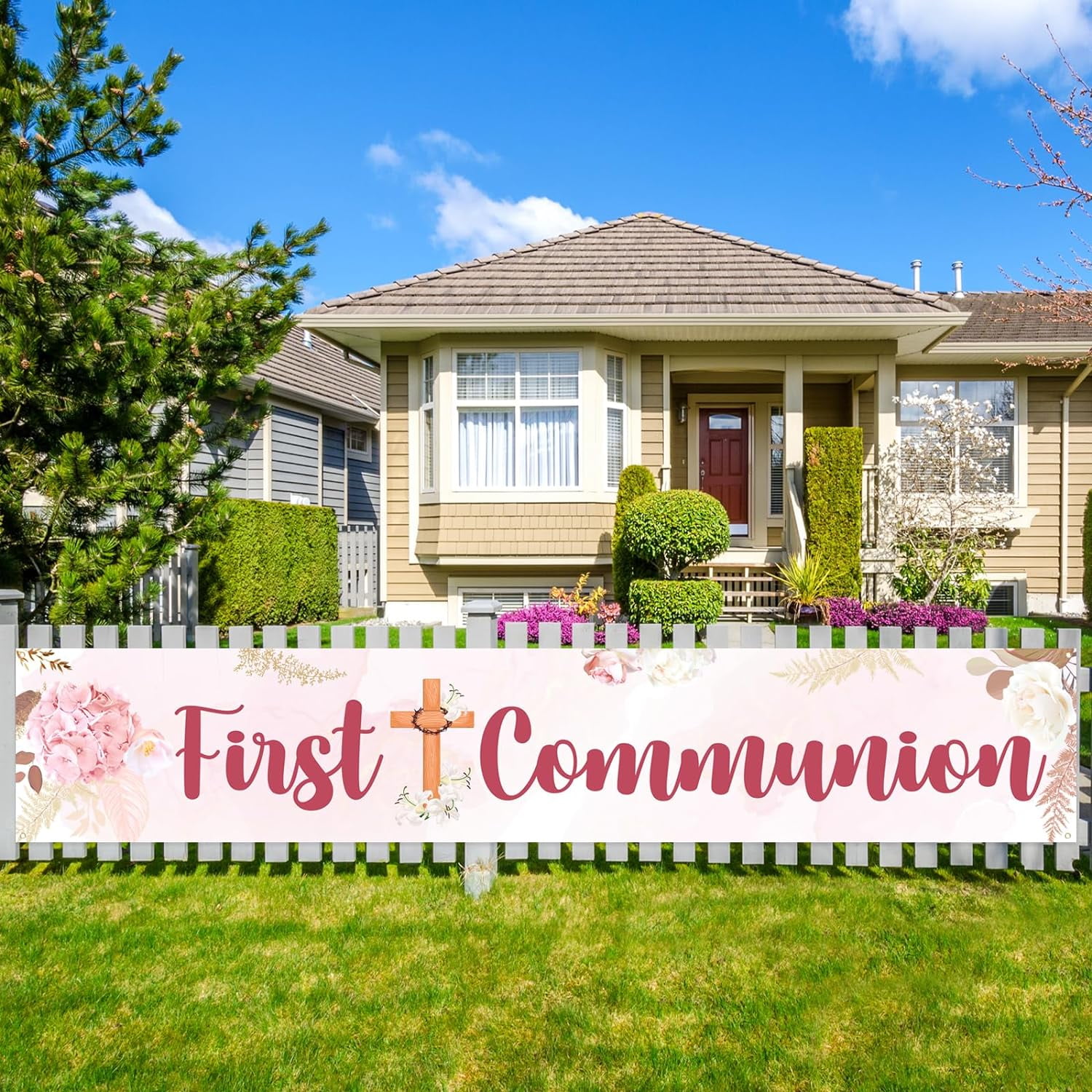 Large Christening Cross Banner,First Communion/Baptism Decorations for