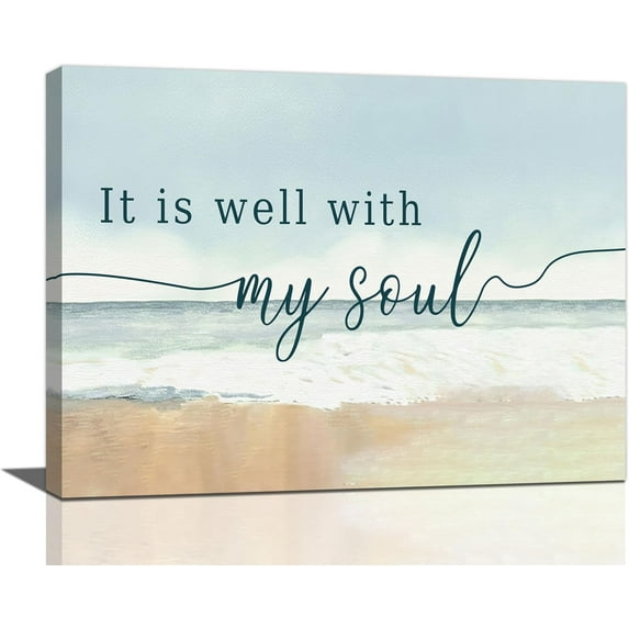 Large Christian Wall Art It Is Well With My Soul Pictures Wall Decor Bible Verse Canvas Painting Print Modern Home Decor Artworks Framed for Living Room Bathroom Master Bedroom Sign Church 16"x12"