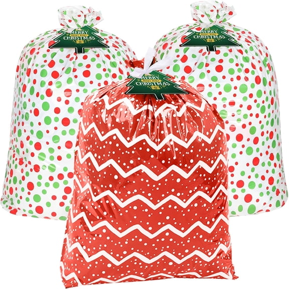 Large Christmas Bags, 3 count 44"X 36" Bag, XL Christmas Bags for Wrapping Giant Huge Presents, Xmas Holiday Big Bags for Gifts, Large Bags Shower