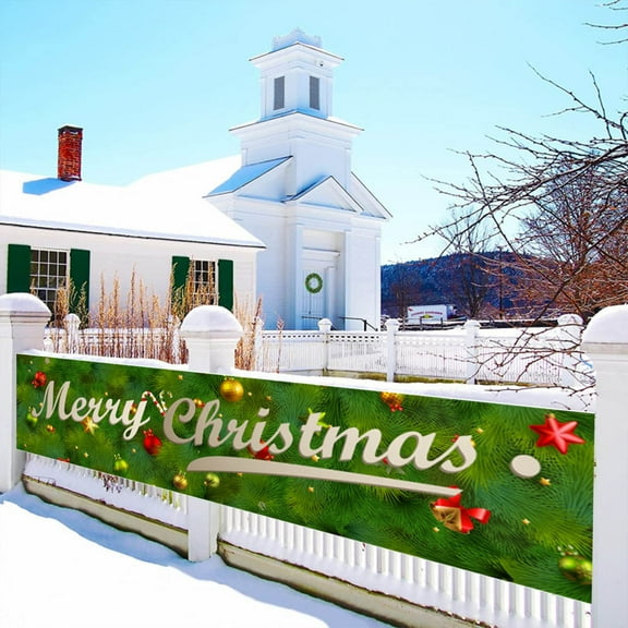 Large Christmas Banners,98.42x19.68 Inches Christmas Front Porch Trims Banners ,Reusable Christmas Hanging Huge Sign, Holiday Party Supplies Home Decor for Outdoor,Yard,Garden,Porch,Lawns,Green