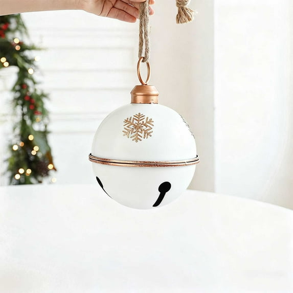 Large Christmas Bell Ornaments, Double Iron Bells for Xmas Tree Decor, Rustic Vintage Hanging Pendant for Home Holiday Atmosphere(White)