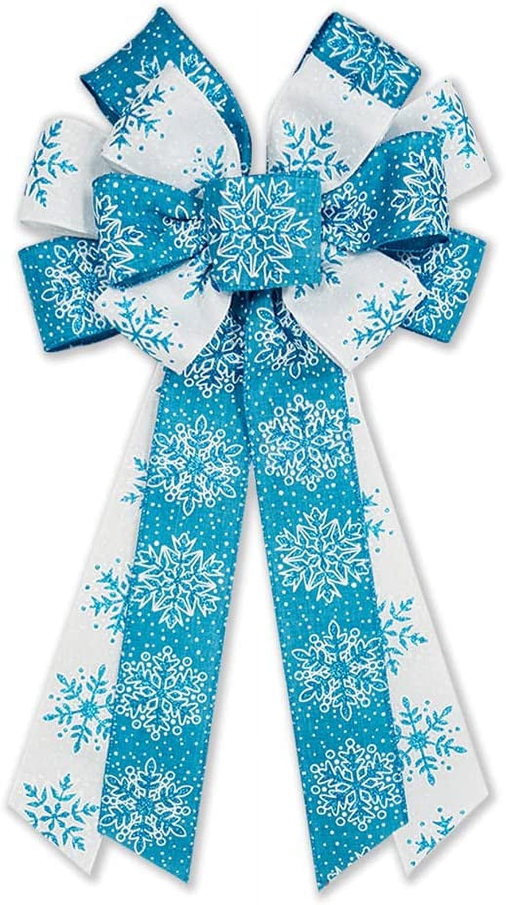 Large Christmas Bow for Wreath, Blue White Snowflakes Wreath Bow for ...
