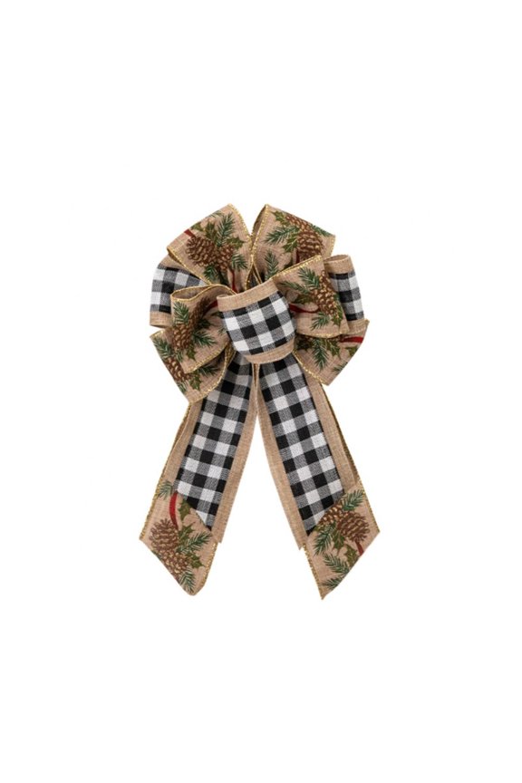 Large Christmas Bow for Wreath, Buffalo Plaid Bows for Front Door Wall Fence Decor, Christmas Wreath Bow Tree Topper Bow for Winter Christmas Party Decoration Supplies