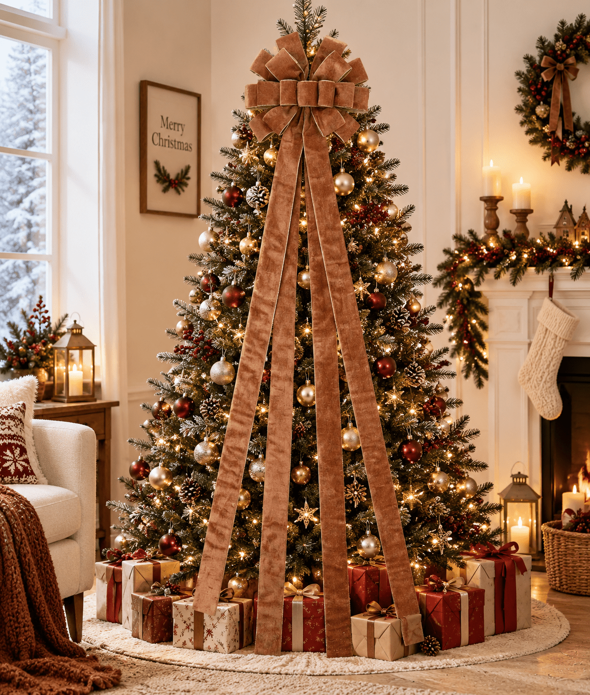 Large Christmas Bow with Long Streamers, 13 x 53 in Oversized Tree ...
