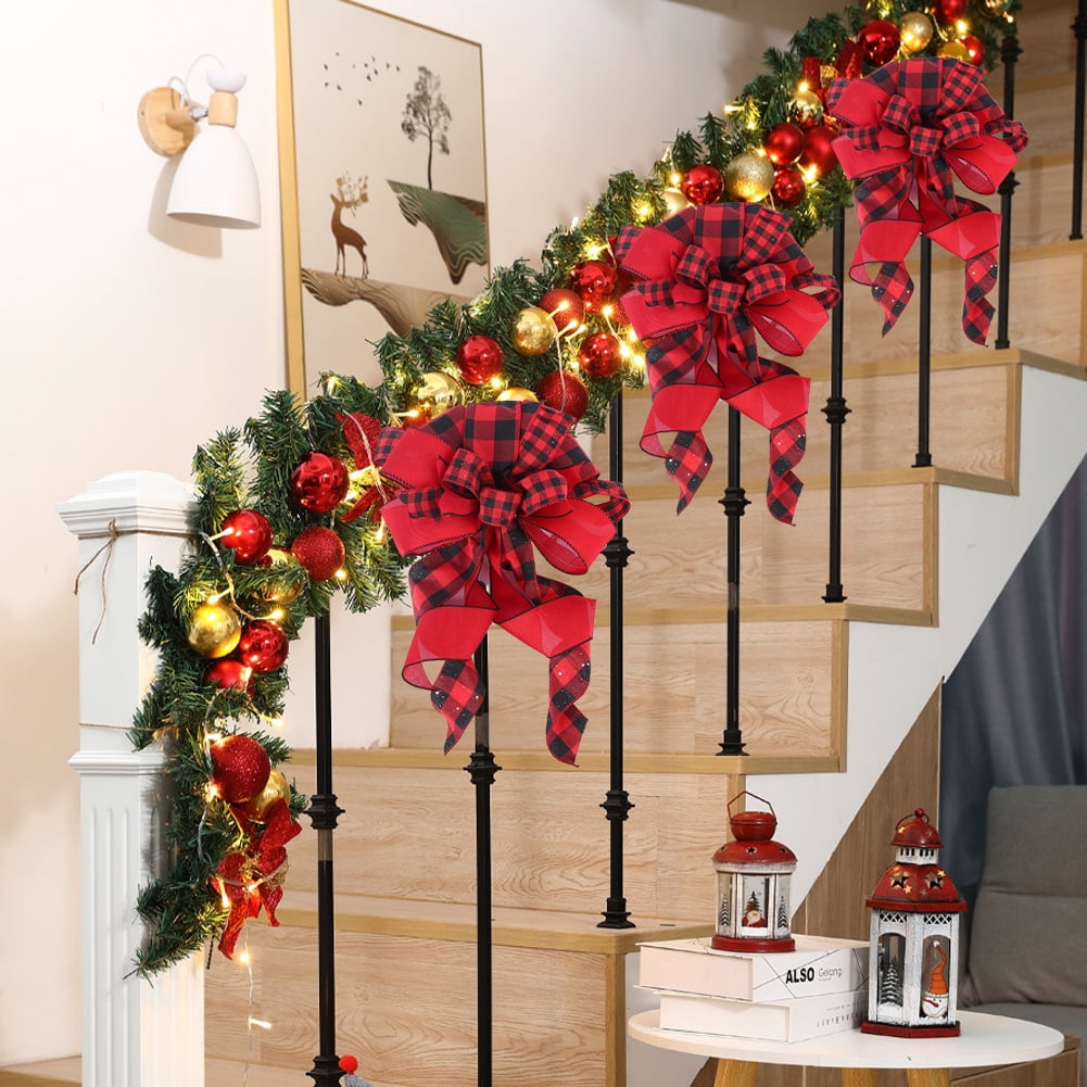 Large Christmas Bows Decorations,Buffalo Plaid Bow for Christmas wreath,window, chandelier,Table,Stairs,23"X13" Xmas Tree Topper Ornament,Winter Party Birthday Wedding Christmas Decoration 3PCS