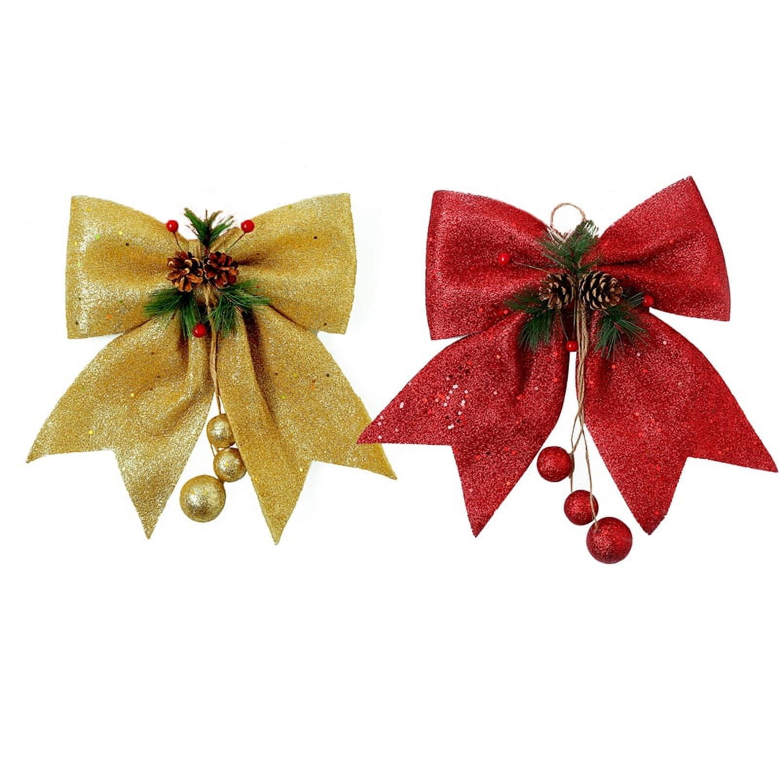 Large Christmas Bows Christmas Tree Topper, Red Gold Glitter Christmas Tree Bows for Christmas