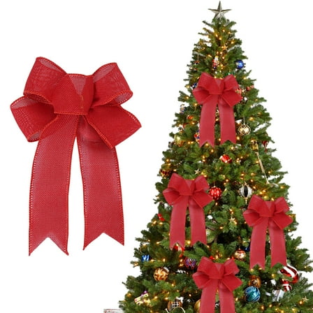 Large Christmas Bows for Wreath and Tree, Glitter Burlap Ribbon Bows with Wire Edge for Front Door Garland Gifts Holiday Party Decoration (1 Pack)