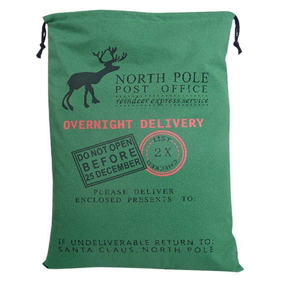 Large Christmas Canvas Drawstring Gift Bag 19.7 x 27.6 Inches, Santa Style Reusable Tote for Presents Toys Storage