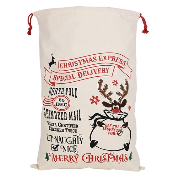 Large Christmas Canvas Drawstring Gift Bag 19.7 x 27.6 Inches, Santa Style Reusable Tote for Presents Toys Storage