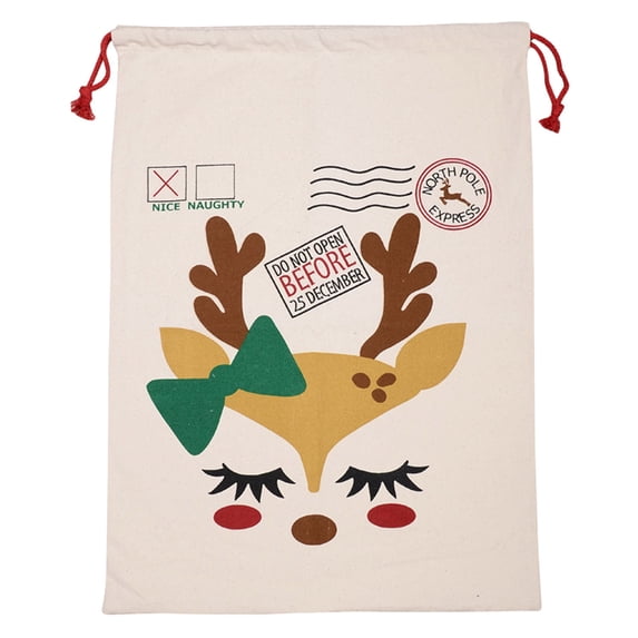 Large Christmas Canvas Drawstring Gift Bag 19.7 x 27.6 Inches, Santa Style Reusable Tote for Presents Toys Storage