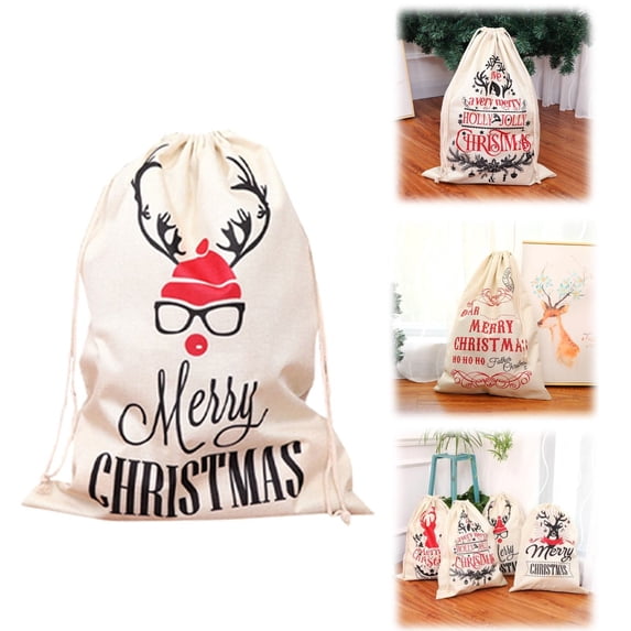 Large Christmas Canvas Santa Gift Bag 23.7 x 15.8 Inches, Drawstring Reusable Storage Sack for Presents Toys