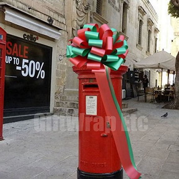 Large Christmas Car Bow, 16" Wide - Red & Emerald Green, Front Door Decor, Gift Bow