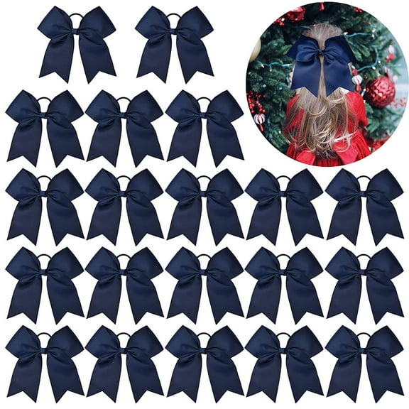 Large Christmas Cheer Bows Navy Blue Ponytail Holder Girls Elastic Hair Ties 8" 20PCS Hair Accessories for Teens Women Girls Softball Competition Sports Cheerleaders