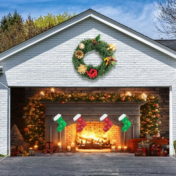 Large Christmas Door Decoration Poster, Winter Themed Wall Mural for Garage Door and Indoor Decor, Polyester Fabric Holiday Sign for Seasonal Celebration(Multicolor)