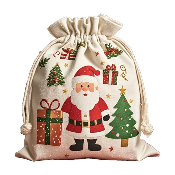 Large Christmas Drawstring Gift Storage Bag - Canvas Santa Bag, Multicolor for Holiday Gifts, Candy, Apples, and Decorations