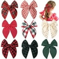 thumbnail image 1 of Large Christmas Fable Hair Bows Cotton Linen Red and Black Plaid Hair Bow for Toddlers Girls Handmade Christmas Hair Accessories for Little Girls Kids, 1 of 2