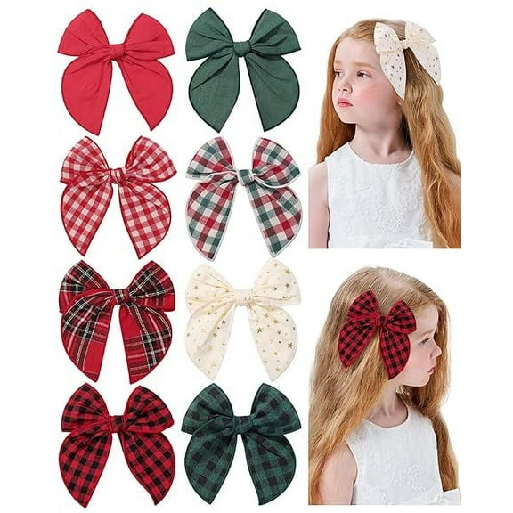 Large Christmas Fable Hair Bows Cotton Linen Red and Black Plaid Hair Bow for Toddlers Girls Handmade Christmas Hair Accessories for Little Girls Kids