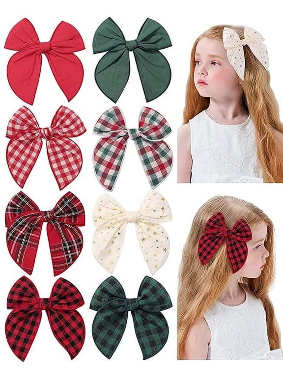 Large Christmas Fable Hair Bows Cotton Linen Red and Black Plaid Hair Bow for Toddlers Girls Handmade Christmas Hair Accessories for Little Girls Kids