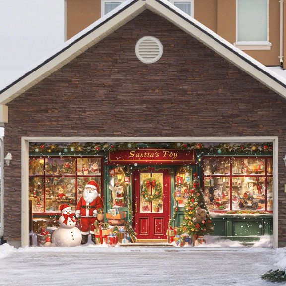 Large Christmas Garage Door Cover 16x7 ft, Polar Express Snowman Garage Door Banner Decor, Vintage Believe Train Backdrop for Outdoor Indoor Xmas Eve Wall Decor