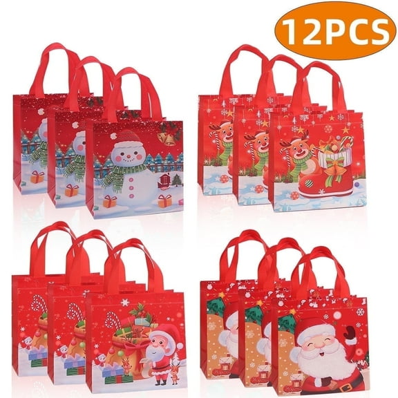 Christmas Handle Gift Bag Perfect for Wrapping and Shopping Christmas Party Supplies 12 Pcs Red Small