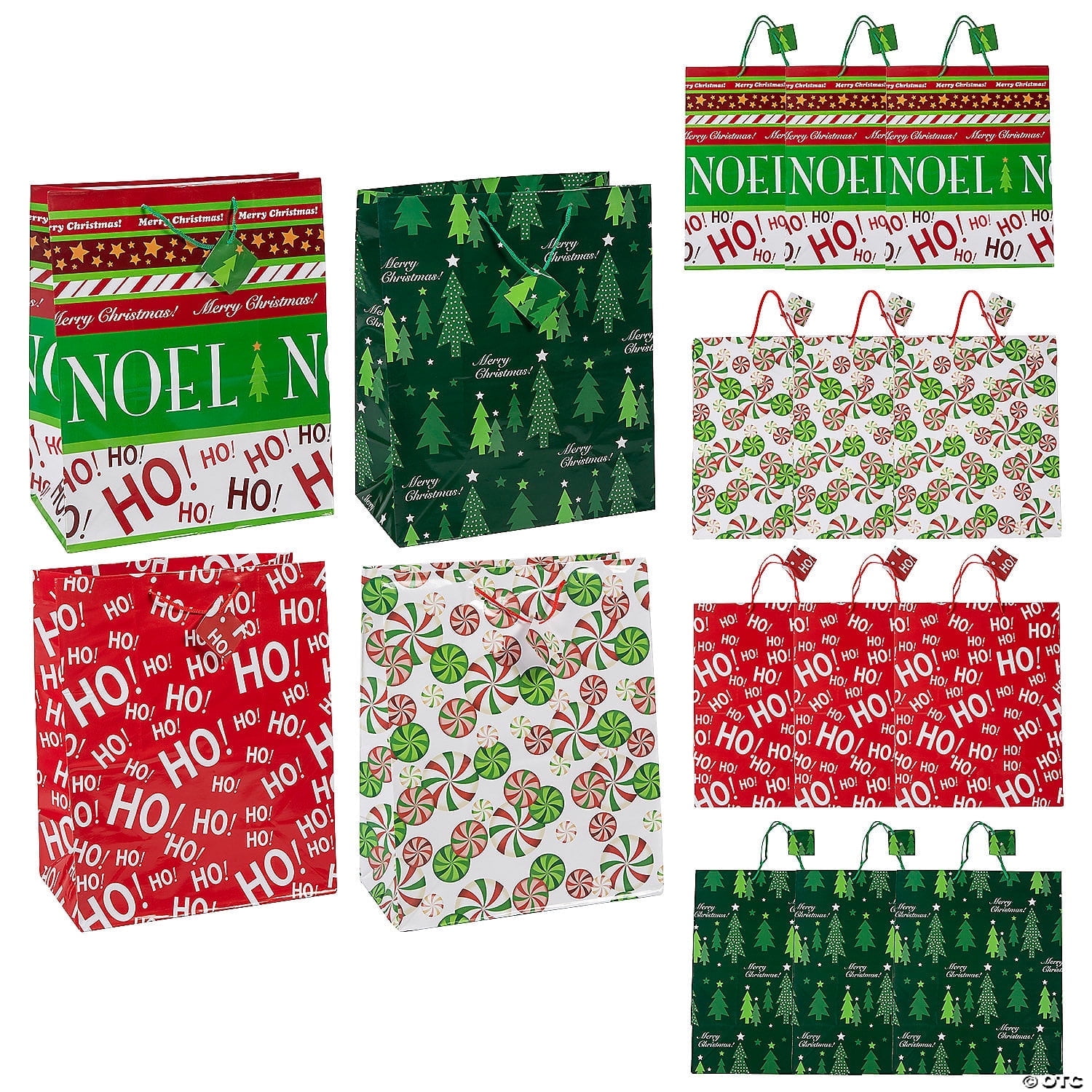 Large Festive Christmas Paper Gift Bags Assortment - 12 Pieces