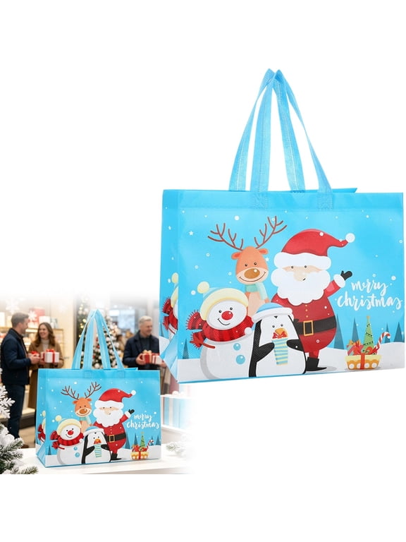 Large Christmas Non Woven Tote Bags,Laminated Reusable Handheld Bags,12.59X9.84X6.69" Foldable Holiday Carry Bags,Portable Gift Packaging Bags,Sturdy Shopping Sacks for Gift Wrapping,Retail Storage