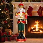 Large Christmas Nutcracker-Christmas Tree Autorotation Elk Santa Claus,King electric tabletop ornament, a sturdy wooden nutcracker King with snow global built-in rotating flying deer for home deco