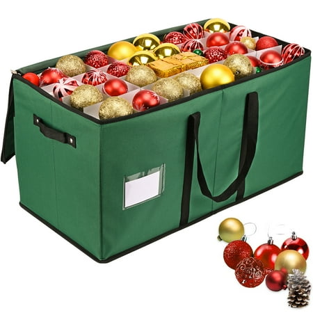 Large Christmas Ornament Storage Box - Stores 128 Ornaments W/Dividers - 600D Tear-Proof, Durable Christmas Storage Containers - Dual Zipper - Green