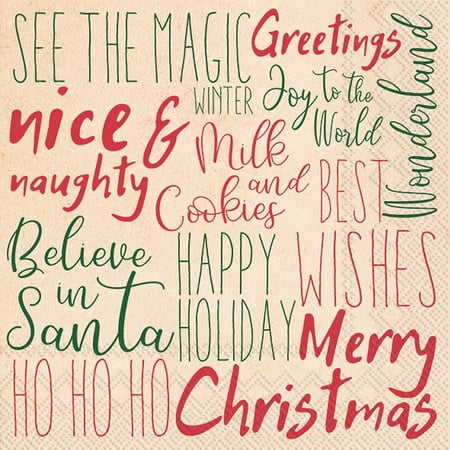 Large Christmas Phrases Napkins. 20 Pack