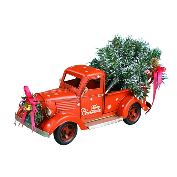 Large Christmas Red Truck Decoration,Vintage Farmhouse Metal Trucks Pickup Tiered Tray Decor for Tabletop Home Kitchen Centerpiece Decorations,Christmas Truck with Xmas Tree Weath Decor