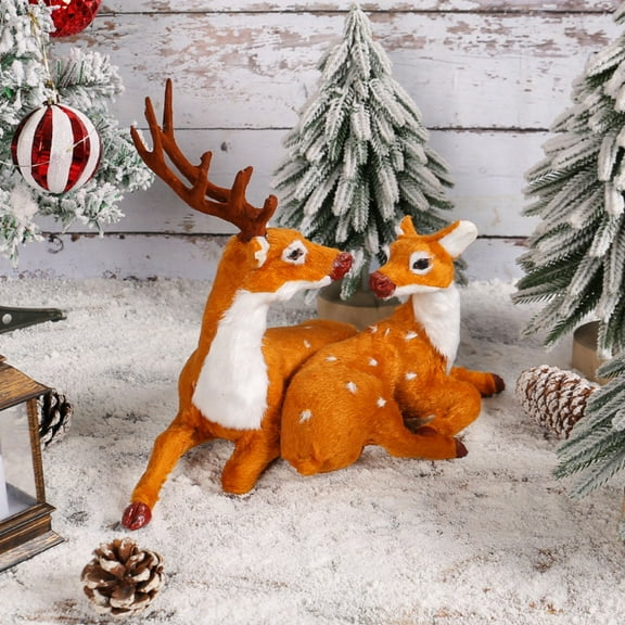 Large Christmas Reindeer Figurines Decoration Sitting Reindeer Couple Ornaments Statue Deer Gifts for Home Office Living Room
