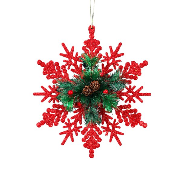 Large Christmas Snowflake Ornament, Plastic Hanging Decoration for Tree, Window, Wall & Holiday Displays, Silvery/Red/Yellow