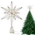 thumbnail image 1 of Large Christmas Star Tree Topper with LED Lights, Christmas Tree Star Topper, Glitter Sparkle Treetop Ornament, LED Star Treetop for Home Holiday Party Decorations, Hallow Wire Star,8.66X12.99 inch, 1 of 4