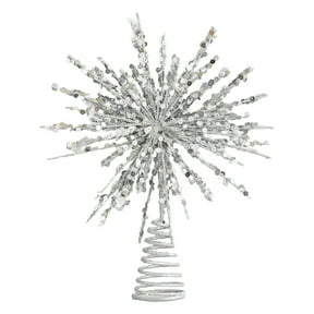 Large Christmas Starburst Tree Topper with 20 LED Lights 12 Inch Glitter Christmas Star Tree Topper Sparkle Lighted Xmas Burst Home Treetop Ornament for Tree Party Decorations (Sliver)