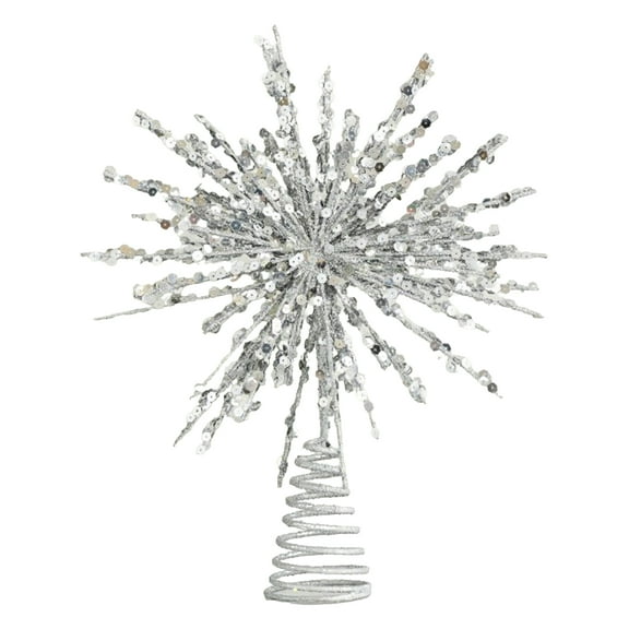 Large Christmas Starburst Tree Topper with 20 LED Lights 12 Inch Glitter Christmas Star Tree Topper Sparkle Lighted Xmas Burst Home Treetop Ornament for Tree Party Decorations (Sliver)