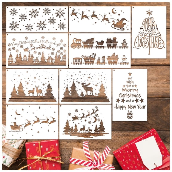 Large Christmas Stencils for Wood, Card, Wall, Cake, Cookie Painting 10 Window Set