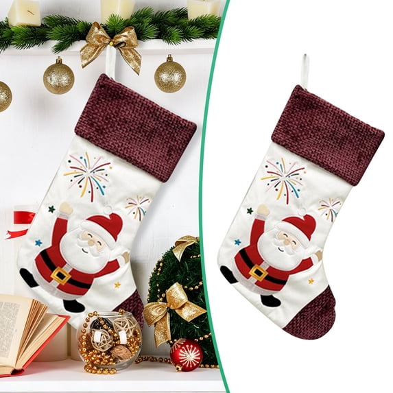 Large Christmas Stocking, Cute Animal Hanging Stocking with Knitted Cuff, 1 Piece Xmas Stocking, Holiday Christmas Tree Fireplace Decor, Style A, for Festive Season