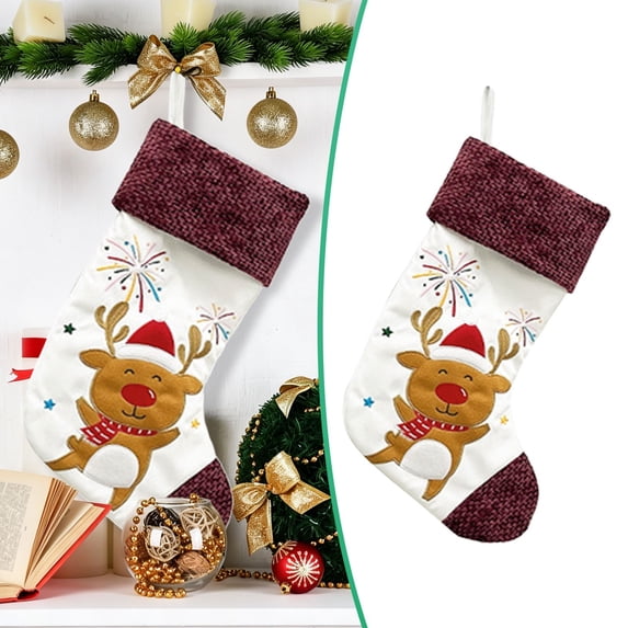Large Christmas Stocking, Cute Animal Hanging Stocking with Knitted Cuff, 1 Piece Xmas Stocking, Holiday Christmas Tree Fireplace Decor, Style C, for Festive Season