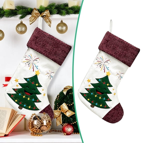 Large Christmas Stocking, Cute Animal Hanging Stocking with Knitted Cuff, 1 Piece Xmas Stocking, Holiday Christmas Tree Fireplace Decor, Style G, for Festive Season