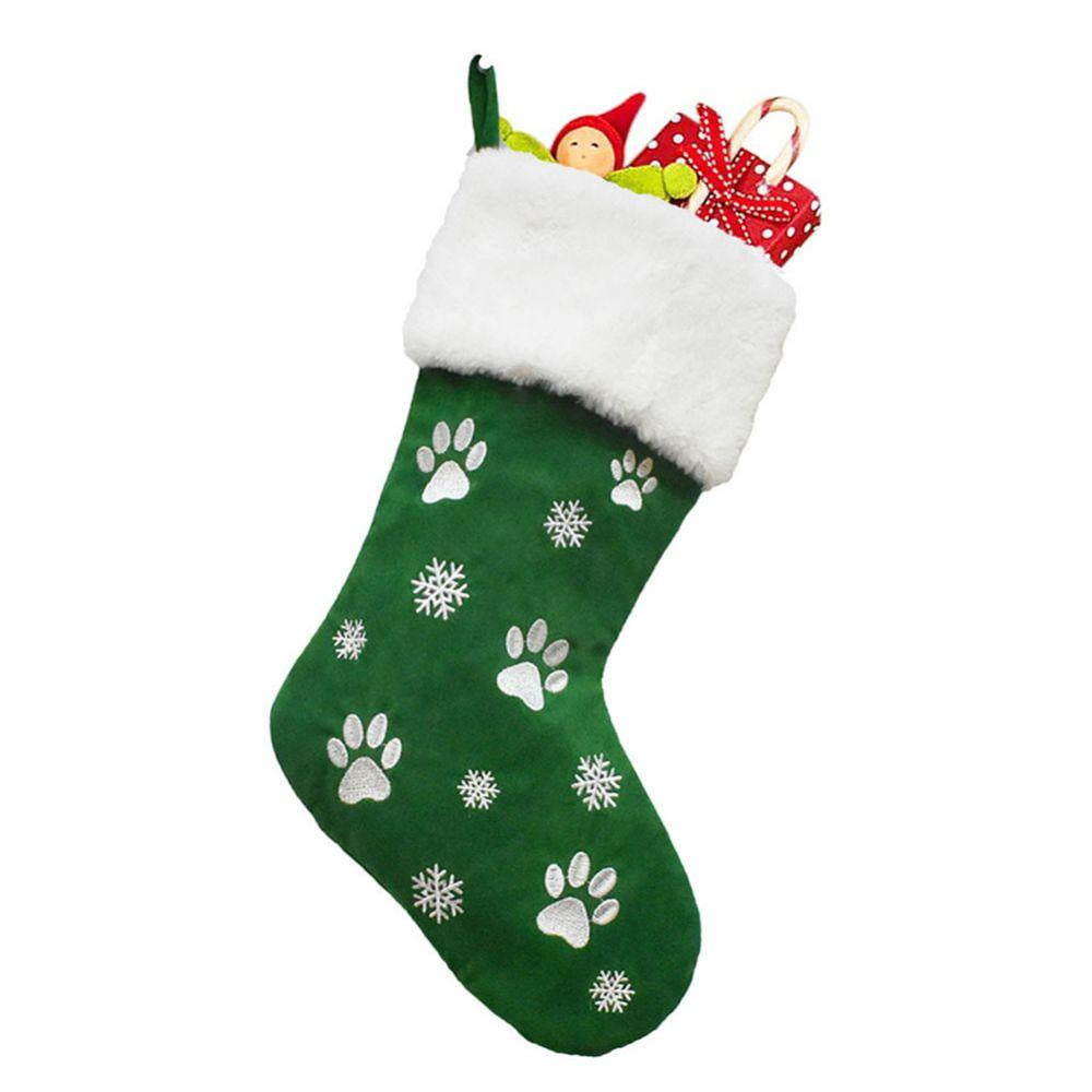 Large Christmas Stockings Dog Paw Print Snowflake Pattern Hanging