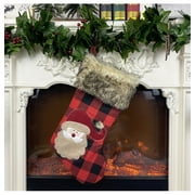 Large Christmas Stockings Christmas Hanging Sock Santa Snowman Snowflake Elk Gift Socks Burlap Large Plaid Plush Cuff Stockings Xmas Gift Candy socks Linen Socks for Family Holiday Xmas Party Decor