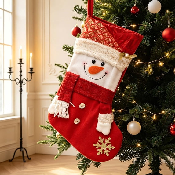Large Christmas Stockings, Vintage Plush Snowman Christmas Stocking with Sturdy Hanging Loop, Christmas Decorations for Fireplaces Wall Door Xmas Tree Decor by XSAOP