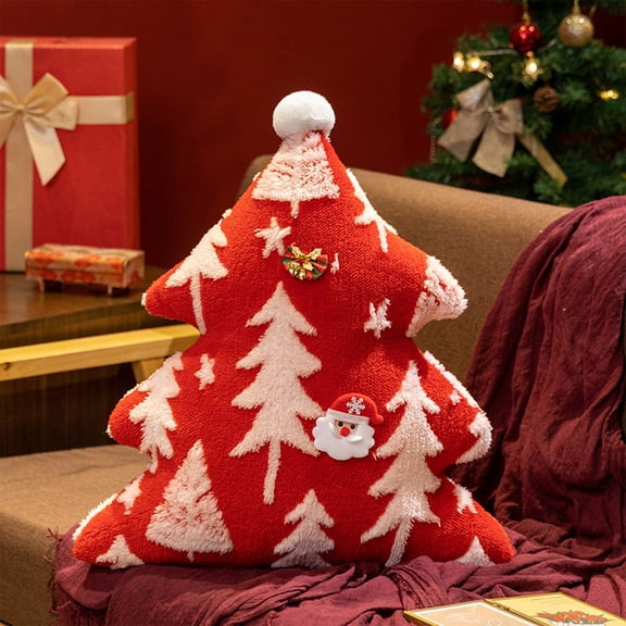 Large Christmas Tree Plush Pillow, Christmas Tree Shaped Cushion, 20" Decorative Throw Cushion for Couch Bed, Soft Festive Pillow with Snowflake Pattern, Machine Washable Festive Couch Pillow