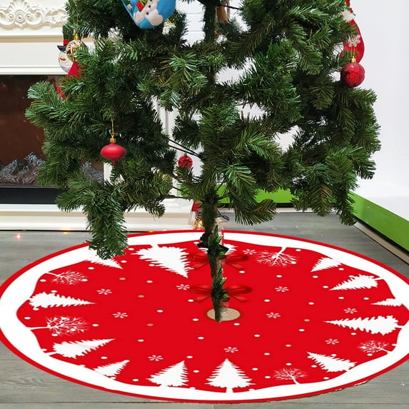 Large Christmas Tree Skirt 35 Inch - Red with Gold Snowflake Star Pattern, Classic Polyester Tree Collar for Large Trees, Floor Protection, Easy Clean Holiday Decor