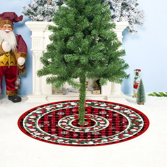 Large Christmas Tree Skirt 35 Inch - Red with Gold Snowflake Star Pattern, Classic Polyester Tree Collar for Large Trees, Floor Protection, Easy Clean Holiday Decor