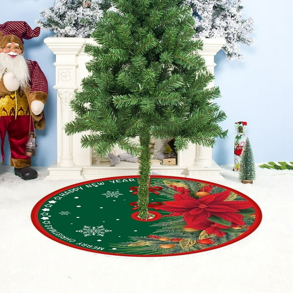Large Christmas Tree Skirt 35 Inch - Red with Gold Snowflake Star Pattern, Classic Polyester Tree Collar for Large Trees, Floor Protection, Easy Clean Holiday Decor