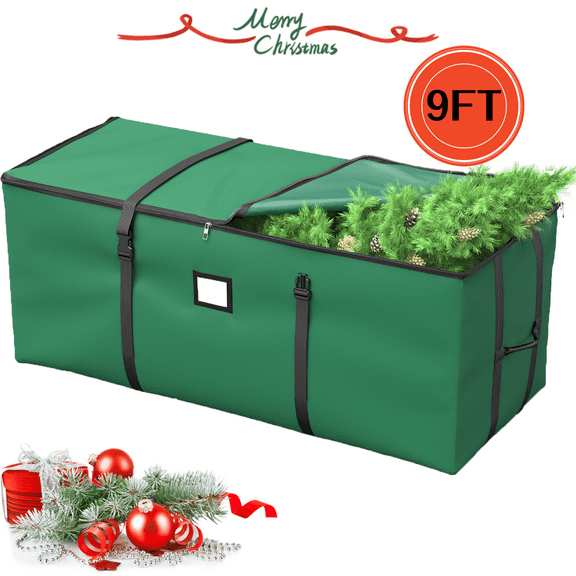 Large Christmas Tree Storage Bag, Fits up to 9 ft. Artificial Trees, Heavy Duty Waterproof &Tear Proof 600D Oxford Material (Green)